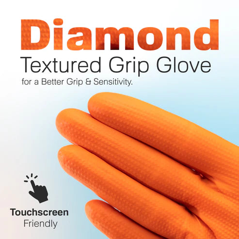 Orange Nitrile Textured Gloves 8.5 mil Thickness